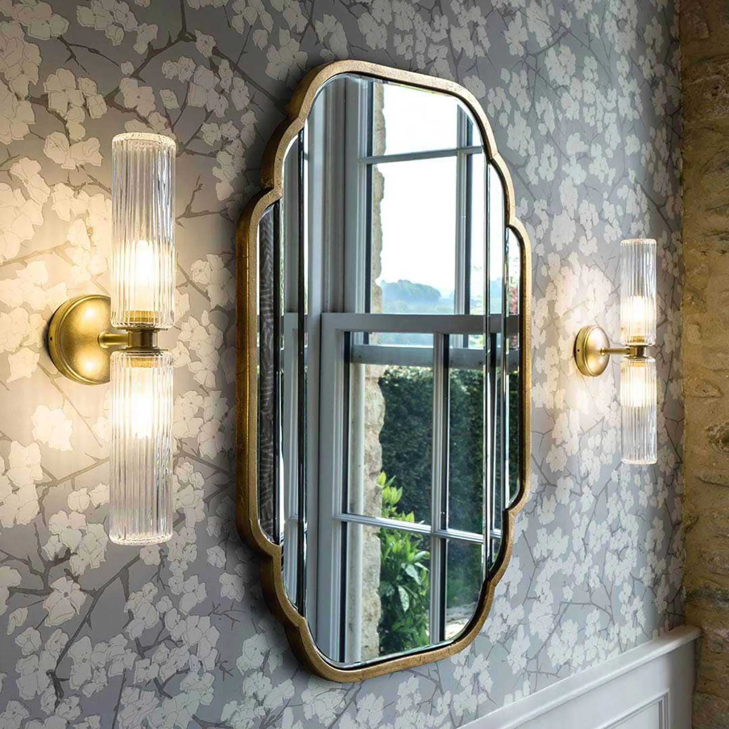 Caela Modern Fluted Glass Tube Double Sconce