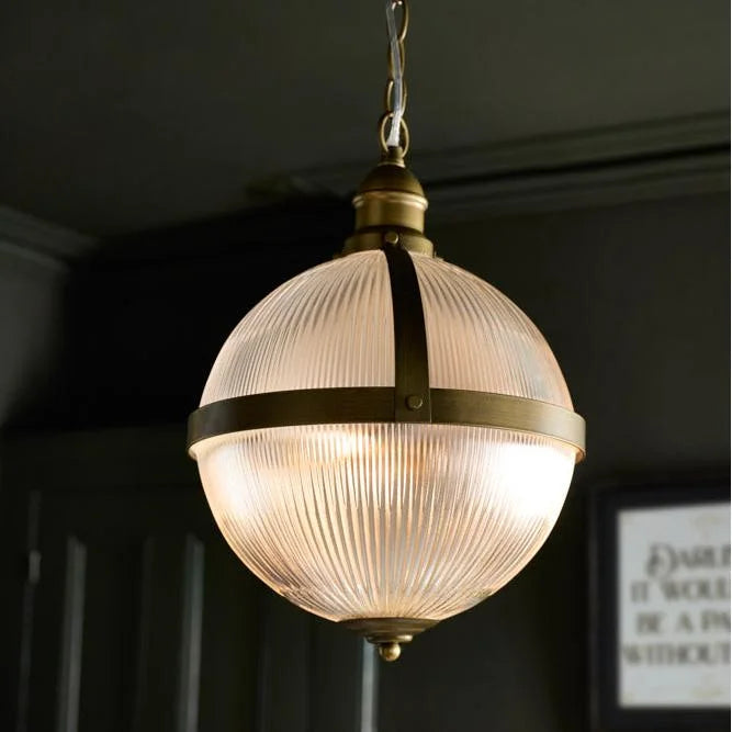 Orielle Vintage Ribbed Glass Orb Pendant Light