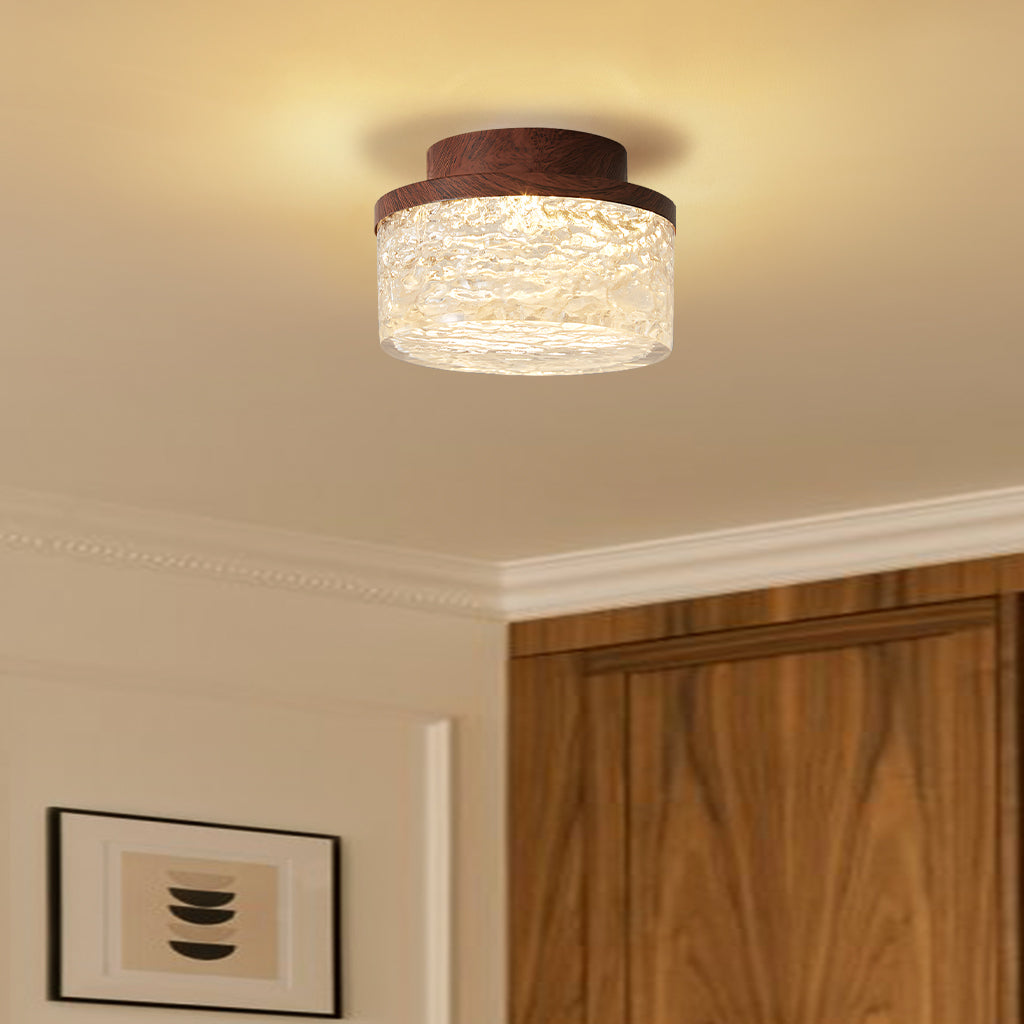 Xavier Retro LED Cylindrical Wooden Ceiling Light