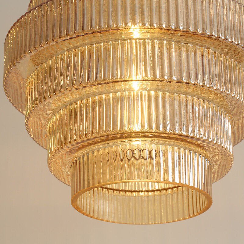 Karen Vintage Tiered Striped Stained Glass Pendant Light