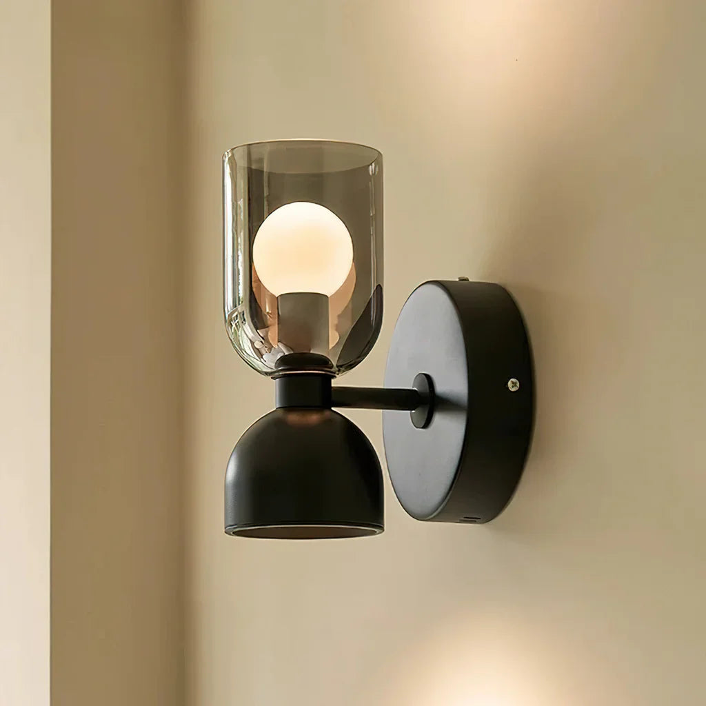 Zevi Industrial Black LED Glass Wall Sconce