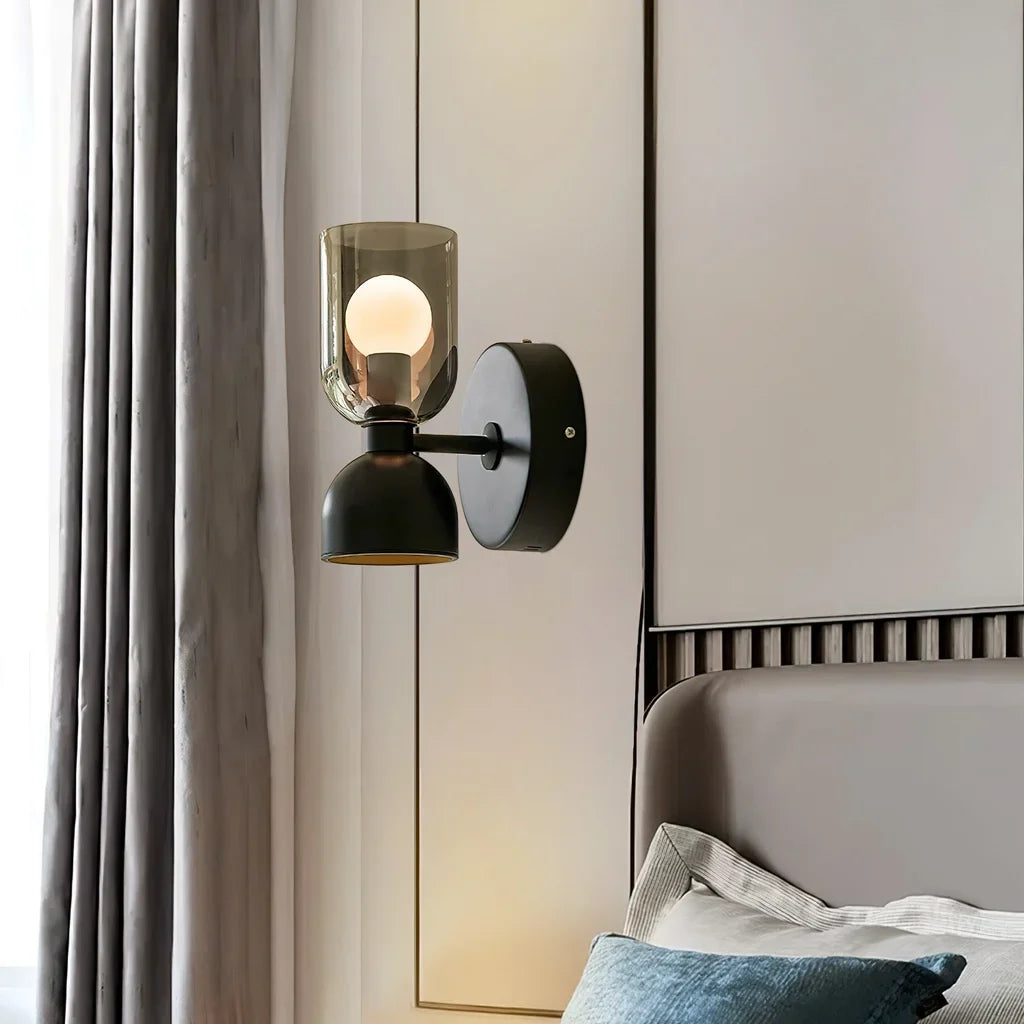 Zevi Industrial Black LED Glass Wall Sconce