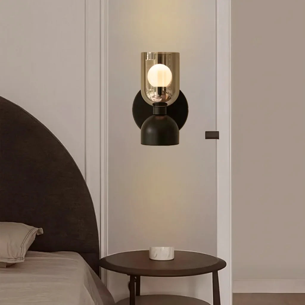 Zevi Industrial Black LED Glass Wall Sconce