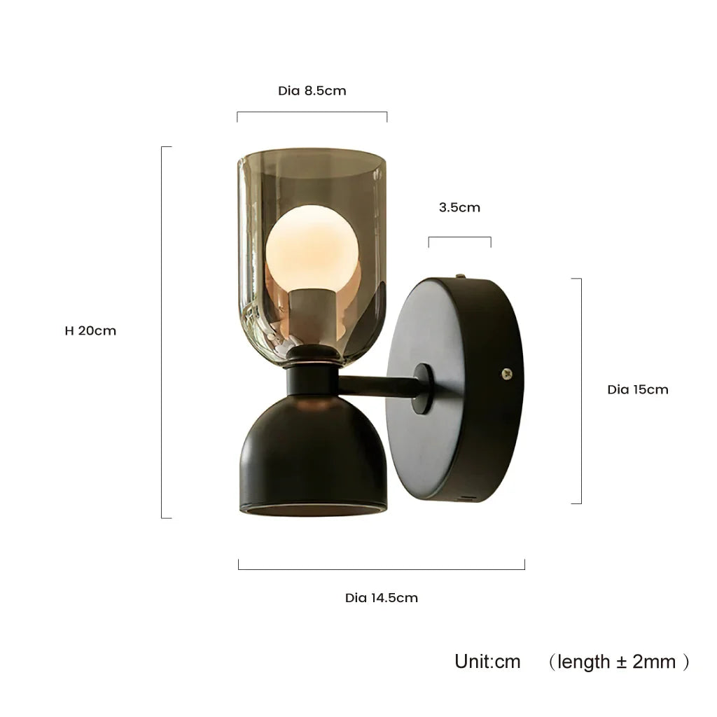 Zevi Industrial Black LED Glass Wall Sconce