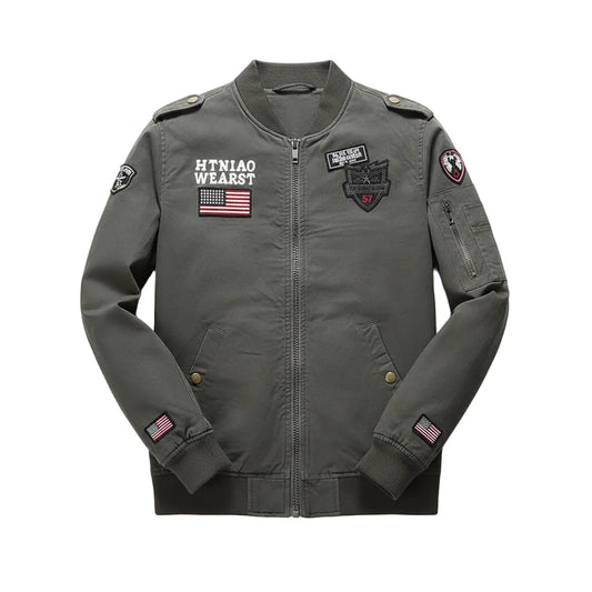 Gray jacket with patches on a white background